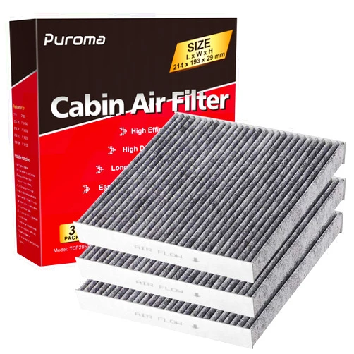 Puroma Cabin Air Filter with Activated Carbon, Replacement for CP285, CF10285, Toyota Camry, RAV4, Highlander, Corolla, 4Runner, Tundra, Prius, Sienna, Lexus, Scion, Subaru, Jaguar (3 pcs)