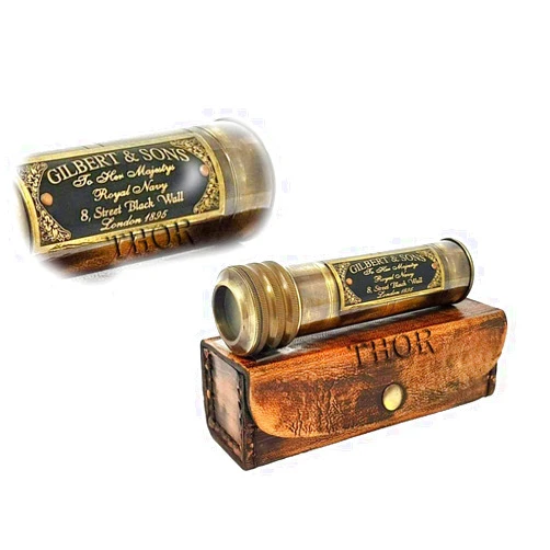 THOR INSTRUMENTS Handmade Antique Brass Working Kaleidoscope with Brown Leather Case Gift for Everyone Rustic Vintage Home Decor Gifts