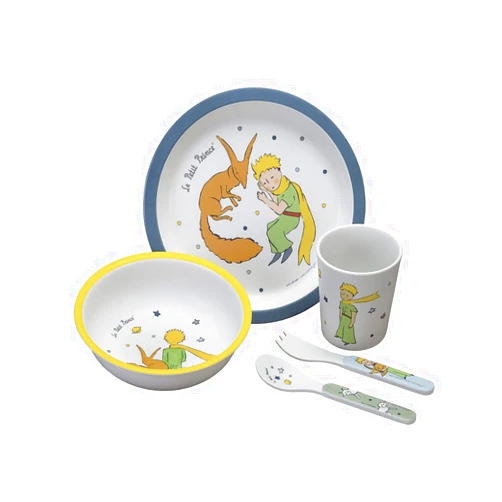 Le Petit Prince Petit Jour 5-Piece Gift Set for Children 6 Months + Melamine BPA-Free – Plate 18 cm, Cup 160 ml, Bowl 250 ml, Set of 2 Cutlery 14 cm – Dishwasher Safe – Le Petit Prince – Blue