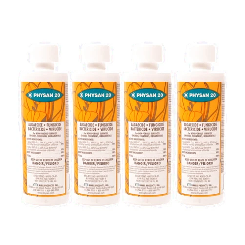 Hydrofarm Physan 20 Disinfectant Fungicide Virucide Algaecide Concentrate Cleaner for Hard Surfaces, Plants, Exteriors, Fountains, 16 Ounces (4 Pack)
