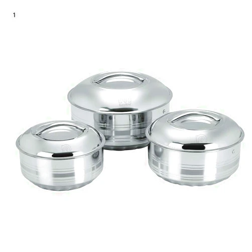 NanoNine Hot Shine Double Wall Insulated Hot Pot Stainless Steel Casserole With Steel Lid, 900 Ml + 1.4 L + 1.9 L, Set Of 3