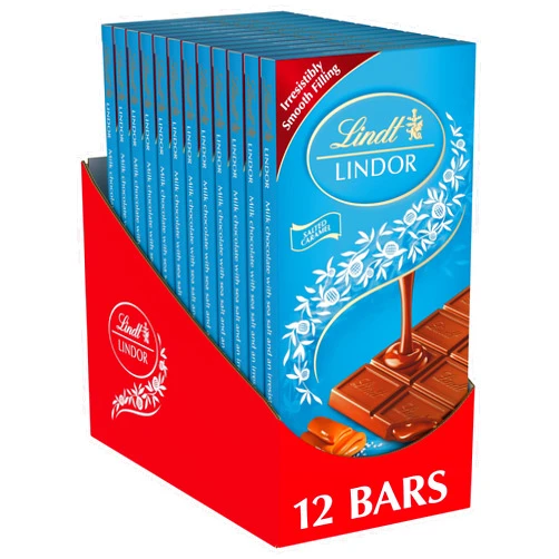 Lindt LINDOR Salted Caramel Milk Chocolate Truffle Bar, Easter Chocolate Candy Bar with Smooth Center, 3.5 oz. (12 Pack)