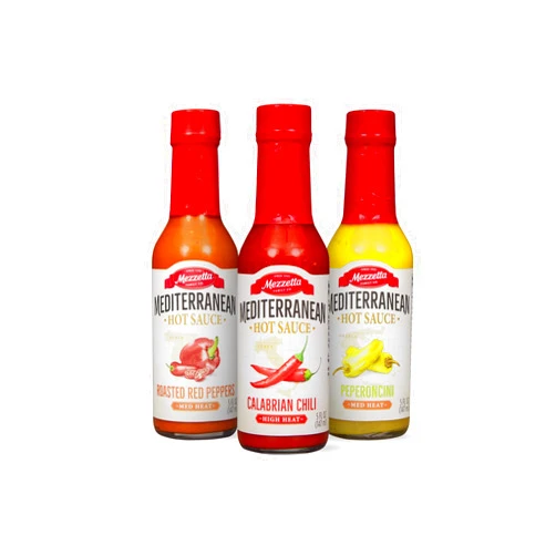 Mezzetta Hot Sauce Sampler with Peperoncini, Roasted Red Peppers & Calabrian Chili | Non-GMO | 5 Fluid Ounce Jar (Pack of 3)