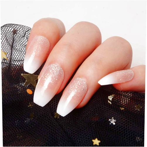 SIUSIO 240 Pcs Ombre French Coffin Nails Full Cover Ballet UV Top Coat Covered Ballerina Acrylic Nails Art Tips Sets No Glue Included (Holo Glitter)