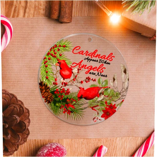 DOREENABE Red Bird Appear When Angel are Near Acrylic Circles Acrylic Ornaments Red Birds Berry Pine Tree Branch Pinecone Decorative Hanging Ornaments Personalized Christmas Ornaments