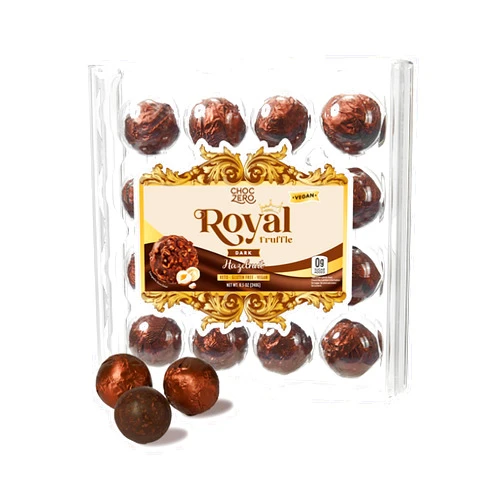 ChocZero Vegan Truffle - Dark Chocolate Hazelnut Royal Truffles - Dairy Free, Keto Friendly Gift (1 Box, 8.5oz)