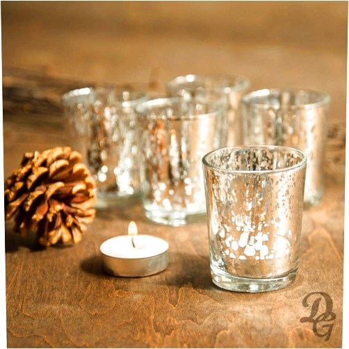 Quace 6 Tea-Light Candle Holder (Silver Mercury Glass)