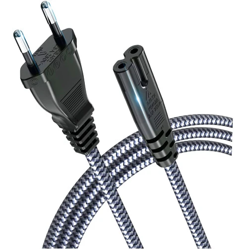 Goalfish European Power Cord, Goalfish EU 2- Slot Power Cable Europlug (IEC-320-C7 to CEE 7/16) Nylon Braided Figure 8 Power Cable with VDE for European Travel Work on TV, PS3/PS4/PS5,One S/X, Laptop -10ft
