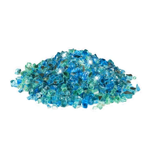 Golden Flame 1/2-Inch Fire Glass | Natural Gas or Propane | Fire Pit, Table, and Fireplace | Indoor or Outdoor | Brilliant Jewel-Like Color | Caribbean Blue Reflective (10lbs)