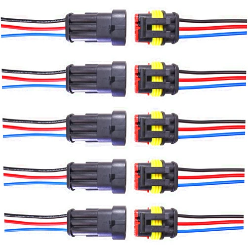 LC-meijing 3 Pin Automotive Connector Waterproof Electrical Connector Male Female 18 AWG Wire Harness Plug Socket Kit with Wire for Truck, Boat, Motorcycle and Other Wire Connections (5 Kits)