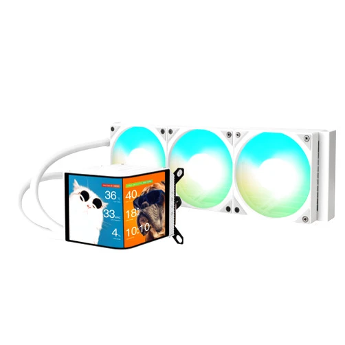 TRYX Panorama 360 ARGB White 360mm AIO 6.5'' AMOLED Curved Screen 3D Anamorphic Effect Display Customizable AIO Cooler 360mm Asetek 8th Gen 320w TDP ARGB Fan Intel LGA 1851/1700/1200/115X AMD AM5/AM4