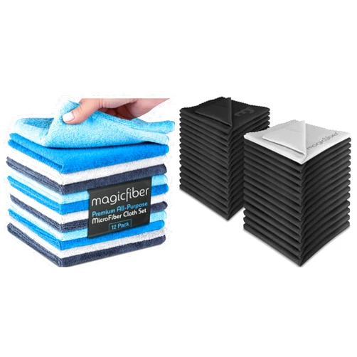 MagicFiber 42 PK Microfiber Cleaning - 12 Household Microfiber Cleaning Cloths + 30 Glasses Microfiber Cleaning Cloths - Premium Kitchen Cleaning Towels and Glasses Wipes