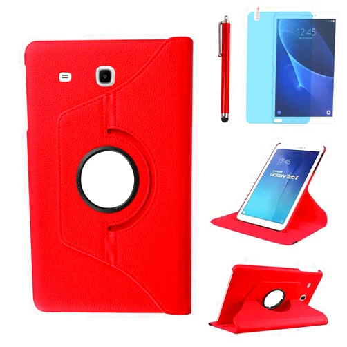 R.SHENGTE Case for Samsung Galaxy Tab E 8.0 inch Tablet (SM-T378 SM-T375 SM-T377),360 Degree Rotating Stand Case Full Protective Cover,with Stylus Pen,Screen Film (Red), RST193CA153
