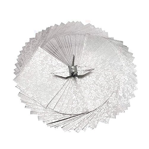 Origamipolly 100 Origami Paper Sheets Paper Pack Silver Foil Flower Pattern 3x3 inches Paper Squares for Folding paper, paper craft, Origami cranes, Origami Decoration, Scrapbook Paper