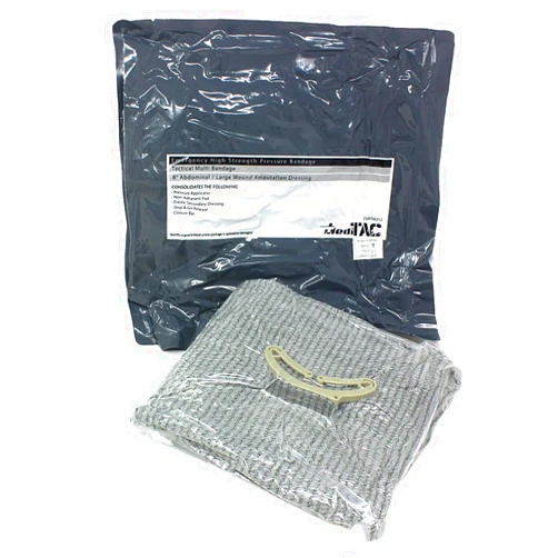 MediTac Emergency High Strength Pressure Bandage Trauma Wound Dressing Hemostatic Control Bandage for Amputation, Abdominal and Large Wound Area with 12” x 12” Pad – 8” Bandage
