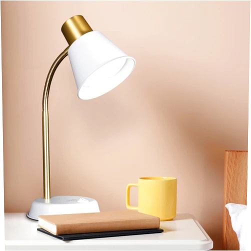 OttLite Beam LED Desk Lamp, Metal Construction in White and Gold, Flexible Neck, Book Light, Table Lamp, Reading Light, Work, Desk Lights for Home Office or Bedside