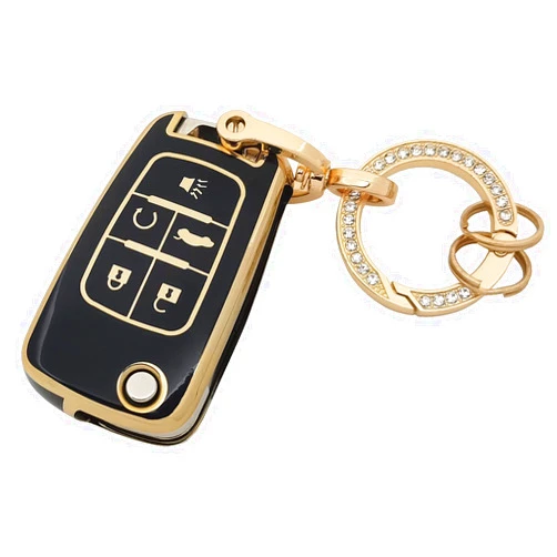 Chyoekey for Chevy Key Fob Cover with Keychain Soft TPU Full Protection Car Key Case Cover Compatible with Chevrolet Equinox Camaro Cruze Malibu Sonic Buick Terrain (Black)