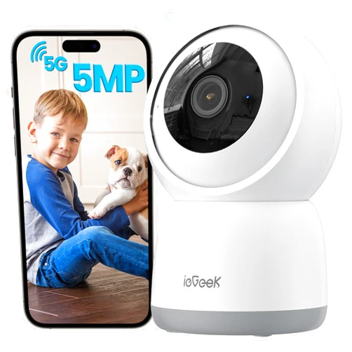 ieGeek 5MP Indoor Camera, 5G/2.4G WiFi Cameras for Home Security with Phone App, Pan/Tilt Smart Dog Cam for Pet/Baby Monitor w/Motion Detection,Auto Tracking,2-Way Audio,Night Vision,Works with Alexa