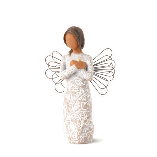 Willow Tree Remembrance (Darker Skin) Angel, Memories, Hold Each Safely in Your Heart, Carved with Symbols to Remind us of Loved Ones, Gift of Support and Sympathy, Sculpted Hand-Painted Figure