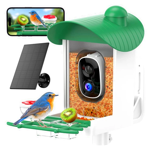 UMOCUOY Bird Feeder with Camera Outdoor Solar: Smart Birdfeeder Houses with 2K Live Cam - AI Identify Birds Species and Auto Instant Arrival Alert Outside Garden - Ideal Gift for Bird Lovers