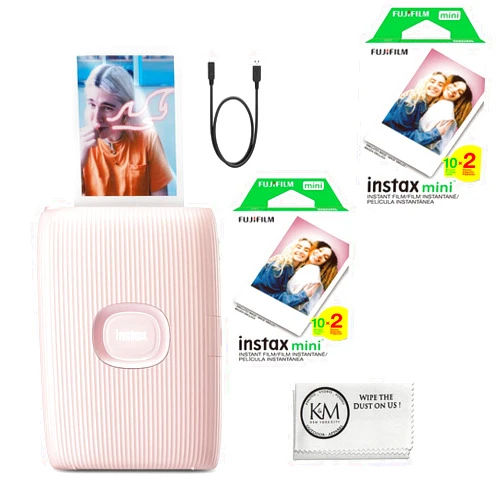 Fujifilm INSTAX Mini Link 2 Smartphone Printer | Soft Pink Bundle with INSTAX Mini Instant Film | 40 Exposures + Microfiber Cleaning Cloth (4 Items)