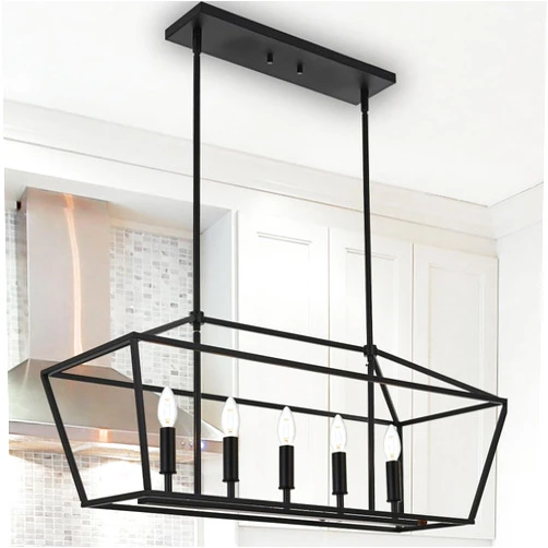 Banato Lighting Black Chandeliers for Dining Room Kitchen Island Farmhouse Lighting Fixture Industrial E12 Base Hanging 5 Light Modern Pendant Light