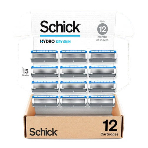 Schick Hydro Dry Skin Razor Refills, 12ct | Razor Blades Refills, Razor Blades for Men, Shaving Blades for Men, Hydro Razor Blades Refill, 5 Blade Razor Men, 12 Refills