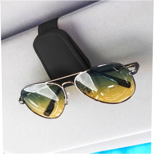 HEVLE 2PCS Sunglasses Holders for Car Visor, Magnetic Leather Sunglasses Holder and Ticket Card Clip, Universal Car Visor Accessories Visor Eyeglass Hanger Clip Fit for Different Size Eyeglasses