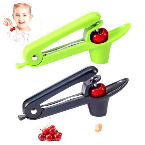 KABUDA 2 Packs Cherry Pitter Tools, Cherry Seed Core Remover Olives Pitter Tool, Stainless Steel Cherries Corer with Space-Saving Lock Design (Black & Green)
