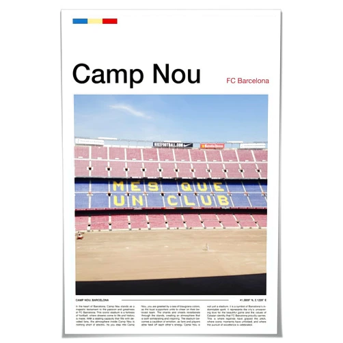 Generic Football Wall Art Camp Nou Stadium Print Canvas Print FC Barcelona Vintage Poster with Coordinates 41.3809°N 2.1228°E for Bedroom Office Boy Game Room Aesthetic Wall Decor Unframed12x18inch