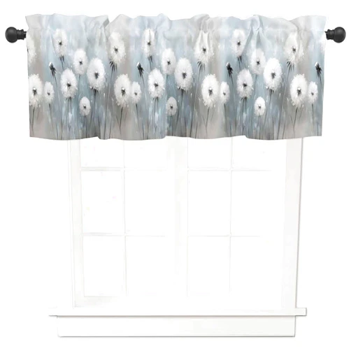 Savannan Window Curtains Valances, Dandelion Flower Oil Painting Rod Pocket Short Valance Curtains for Kitchen Bedroom Living Room Cafe 1 Panel, Retro Floral White Gray 54