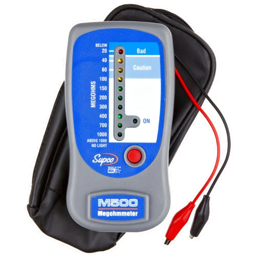 Supco M500 Insulation Tester/Electronic Megohmmeter with Soft Carrying Case, 0 to 1000 megohms Black