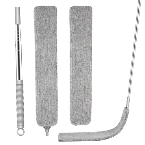 SetSail Dusters for Cleaning Retractable Gap Duster with Extension Pole Long Handle Cleaning Tools Flat Dust Cleaner with 2 Microfiber Dusting Cloths for Under Appliances Furniture Fridge