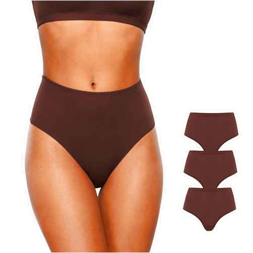 INLYRIC Women's Inbarely Soft Thong - High Waisted Tagless Smooth Stretch Underwear Ultra-soft No Show Panties 3 Pack