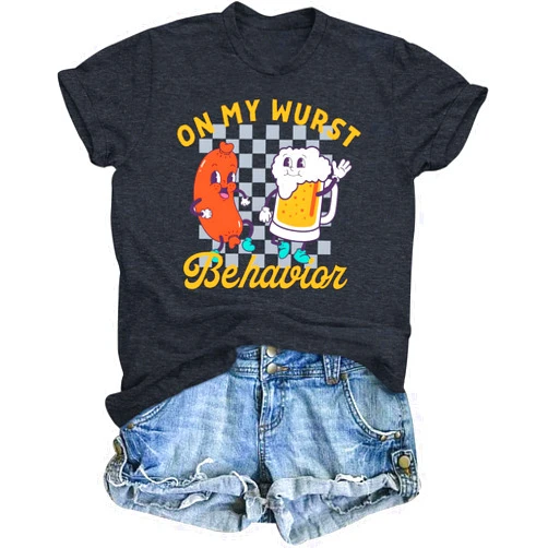 UYIQL Oktoberfest Shirt Women Prost Oktoberfest Party Tshirt Funny German Beer Lover Tee Top