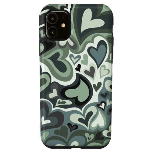 Becca Phone Case iPhone 11 Love Heart Coffee Latte Groovy Sage Green Y2K Swirls Phone Case