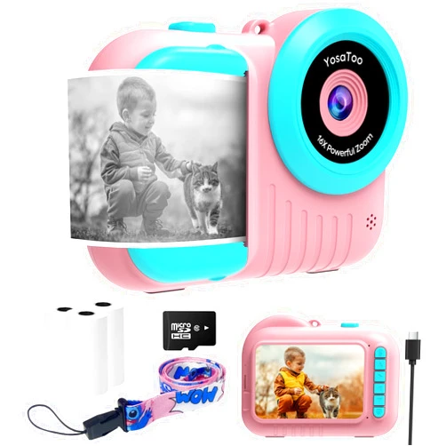 YosaToo Instant Print Camera for Kids, 3.5 Inch Kids Camera Instant Print, Kid Toddler Digital Camera with Instant Pictures, Christmas Birthday Gifts for 5 6 7 8 9 10 11 12 Year Old Girls, Kids Toys for 3-12