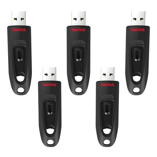SanDisk 128GB 5-Pack Ultra USB 3.0 Flash Drive (5x128GB) - SDCZ48-128G-B5CT, Black