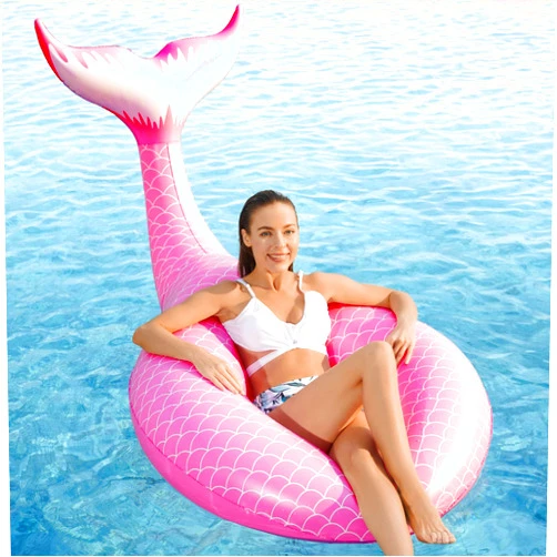 Jasonwell Giant Inflatable Mermaid Tail Pool Float with Fast Valves Pool Floaties Tube Summer Beach Swimming Pool Party Lounge Raft Water Floaty Decorations Toys for Adults Kids Pink L