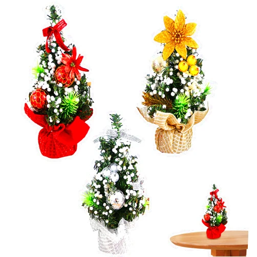 Nicedeal Mini Artificial Christmas Tree with Ornaments Christmas Decoration for Table and Desk Tops, 3PCS 7.9Inch Small Xmas Tree Multicolor