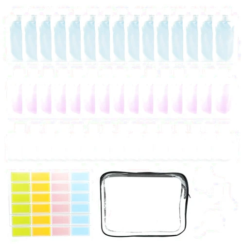 IBEQUEM 52Pcs Travel Pouches for Toiletries, TSA Approved Travel Fluid Squeeze Pouches, Travel Size Stand Up Pouch, Refillable Leakproof Travel Containers for Shampoo Conditioner Lotion Soap Liquids