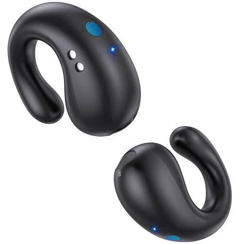 EUQQ Open Ear Clip on Headphones, Wireless Earbuds Bluetooth 5.3 Sport Earphones Built-in Mic with Ear Hooks 36H Playtime Ear Buds LED Display Charging Case, Waterproof Design for Running Fitness, Black