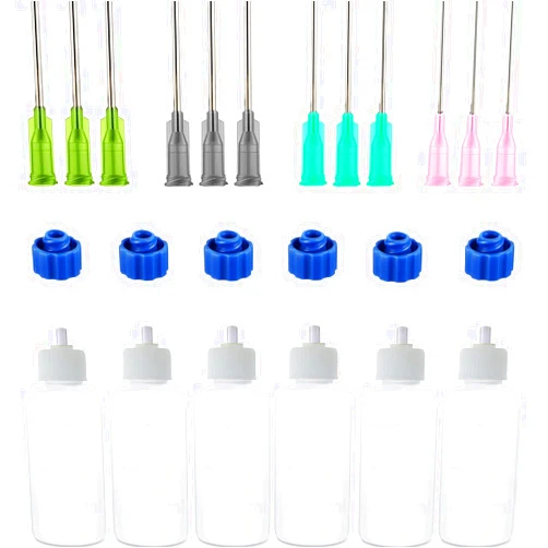 Expesumas 6 Pcs Glue Applicator Bottles, 30ml Plastic Squeezable Dropper Bottles with Blunt Needle Tip 14ga 16ga 18ga 20ga for Glue Applications, Paint Quilling Craft and Oil