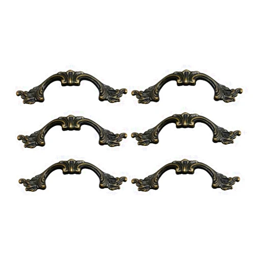 VBHHY 6-Pack French Drawer Pulls - Antique Brass, 3.38