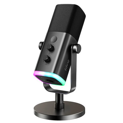 FIFINE USB/XLR Dynamic Microphone for Podcast Recording, PC Computer Gaming Streaming Mic with RGB Light, Mute Button, Headphones Jack, Desktop Stand, Vocal Mic for Singing YouTube-AmpliGame AM8