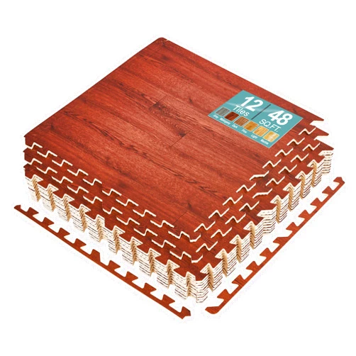 Sorbus 48Sq. Ft. Wood Grain Floor Tiles Foam Mat EVA Interlocking Mats Tile 3/8-Inch Thick Flooring Wood Puzzle Exercise Mats w/Borders - Home Playroom Basement, Apartment, Trade Show, Baby, Dance