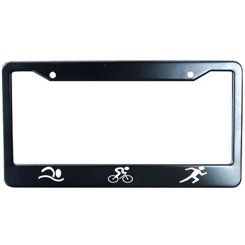 HuiyaoEC Triathlon Bike, Swim, Run Logo Car Tag Holder, 12 x6 Inch Black Stainless Steel Novelty License Plate Frame for Front of Car, 2 Holes & Screws