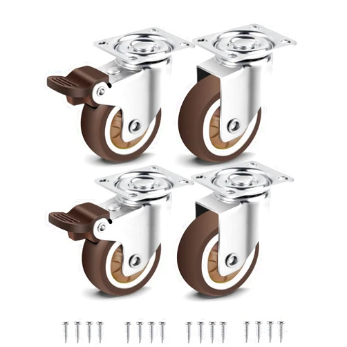 Nefish 2 Inch Swivel Caster Wheels for Furniture Rubber Casters Set of 4 Heavy Duty of 600 Lbs No Noise Locking Plate Castors Safe for Hardwood Floor & Carpet (2 with Brake and 2 Without)