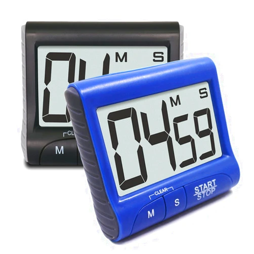 SENHAI 2 Pieces Digital Magnetic Kitchen Timers with Loud Alarm Ring, SENHAI Countdown Large LCD Display Screen Timers with Stand/Clip, Count Up Down 99 Min 59 Sec - Black, Blue