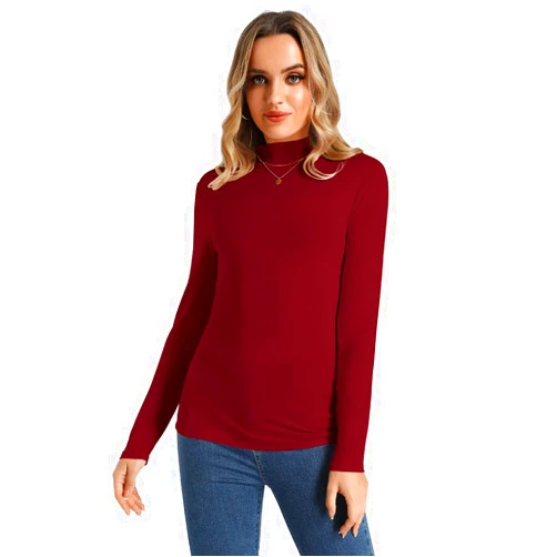 LaikaKud Womens Casual Mock Turtleneck Active Base Layer Tops Long Sleeve Soft Slim Pullover Shirt